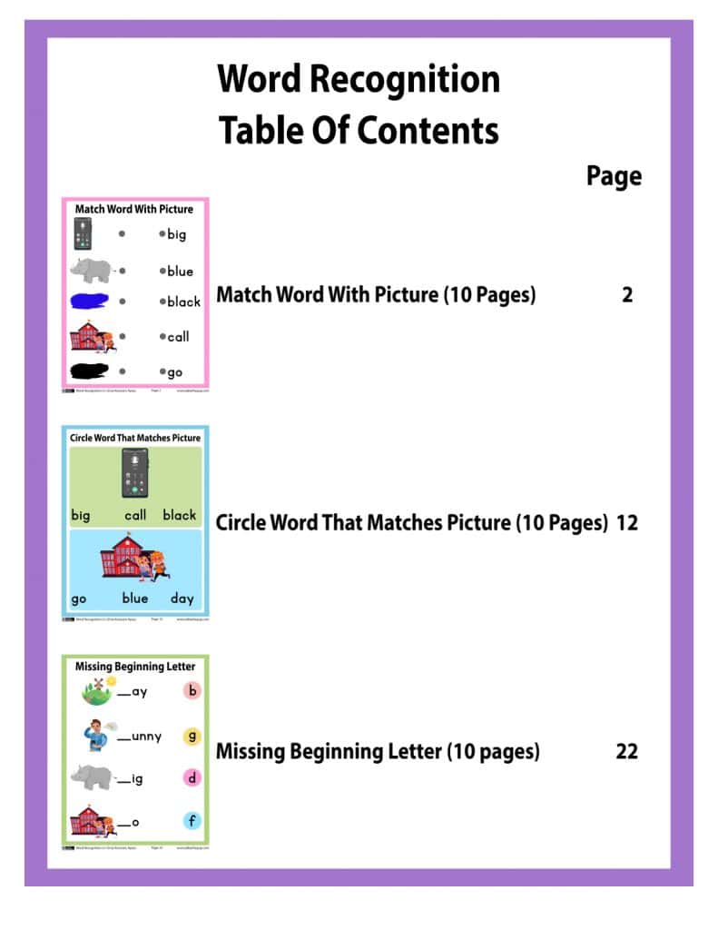 Printable Word Recognition Worksheets for Reading Fluency & Vocabulary